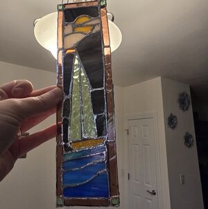 Handmade Stained Glass Sailboat Panel - Multicolor